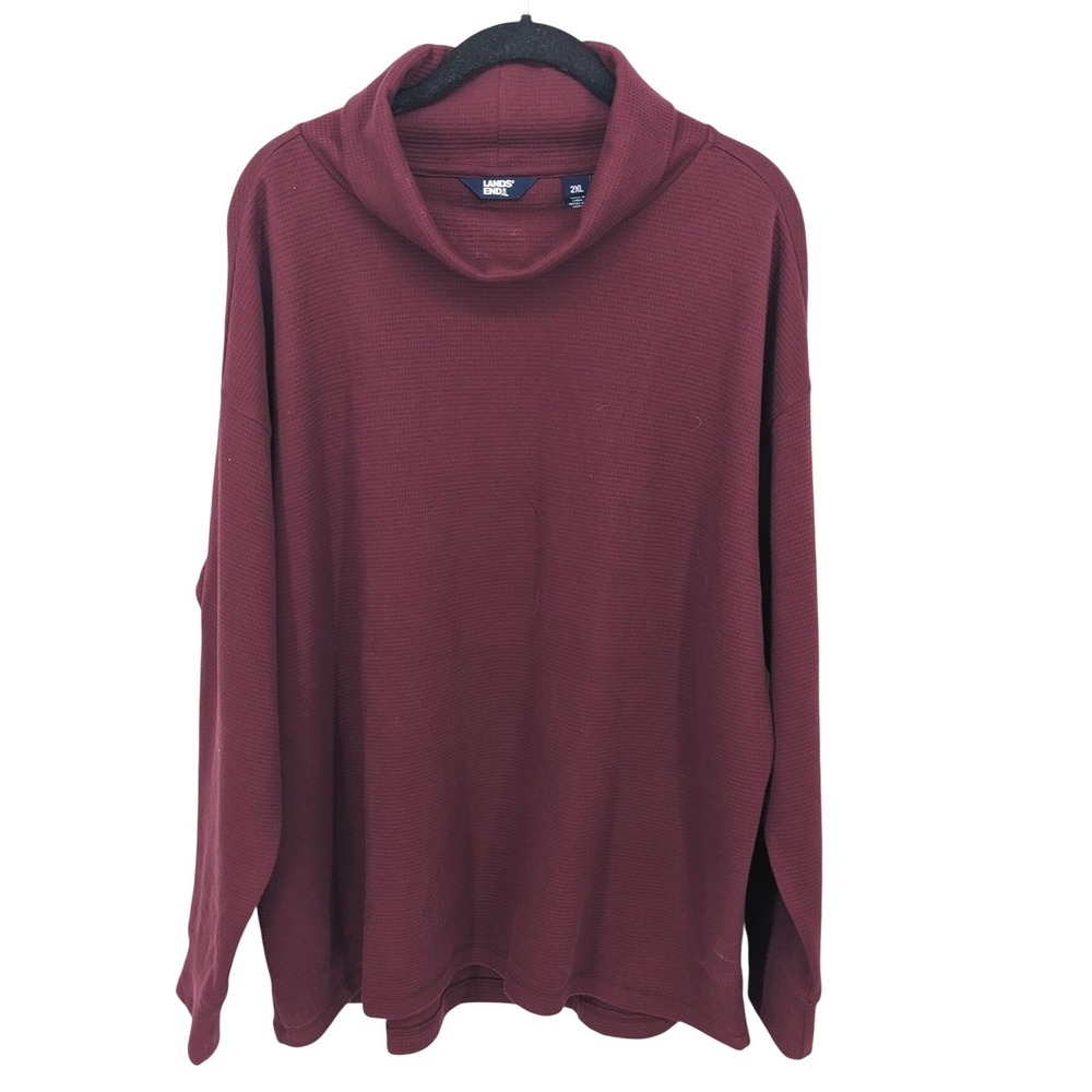 Lands End Sweater Womens XXL Burgundy Ribbed Turtleneck Long Sleeve Tunic‎ Top